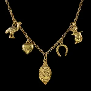 Vintage Charm Necklace 18Ct Gold Gilt Silver Chain Circa 1947