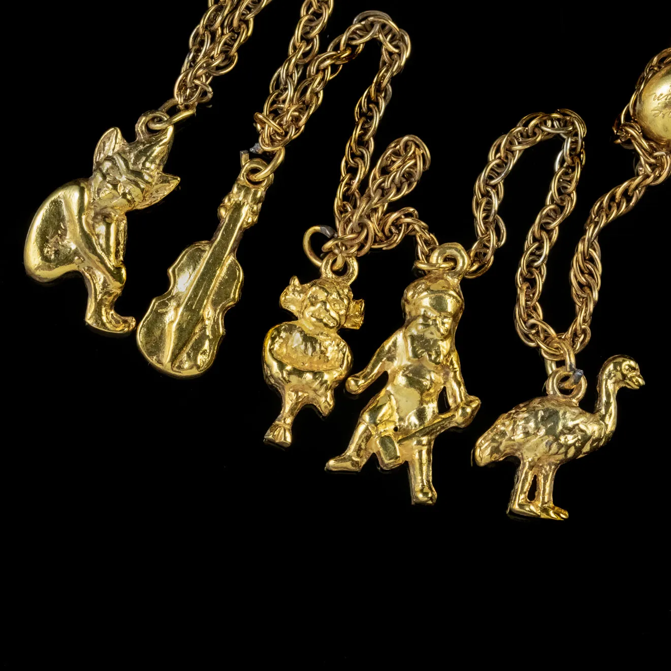 Vintage Charm Necklace 18Ct Gold Gilt Silver Chain Circa 1947