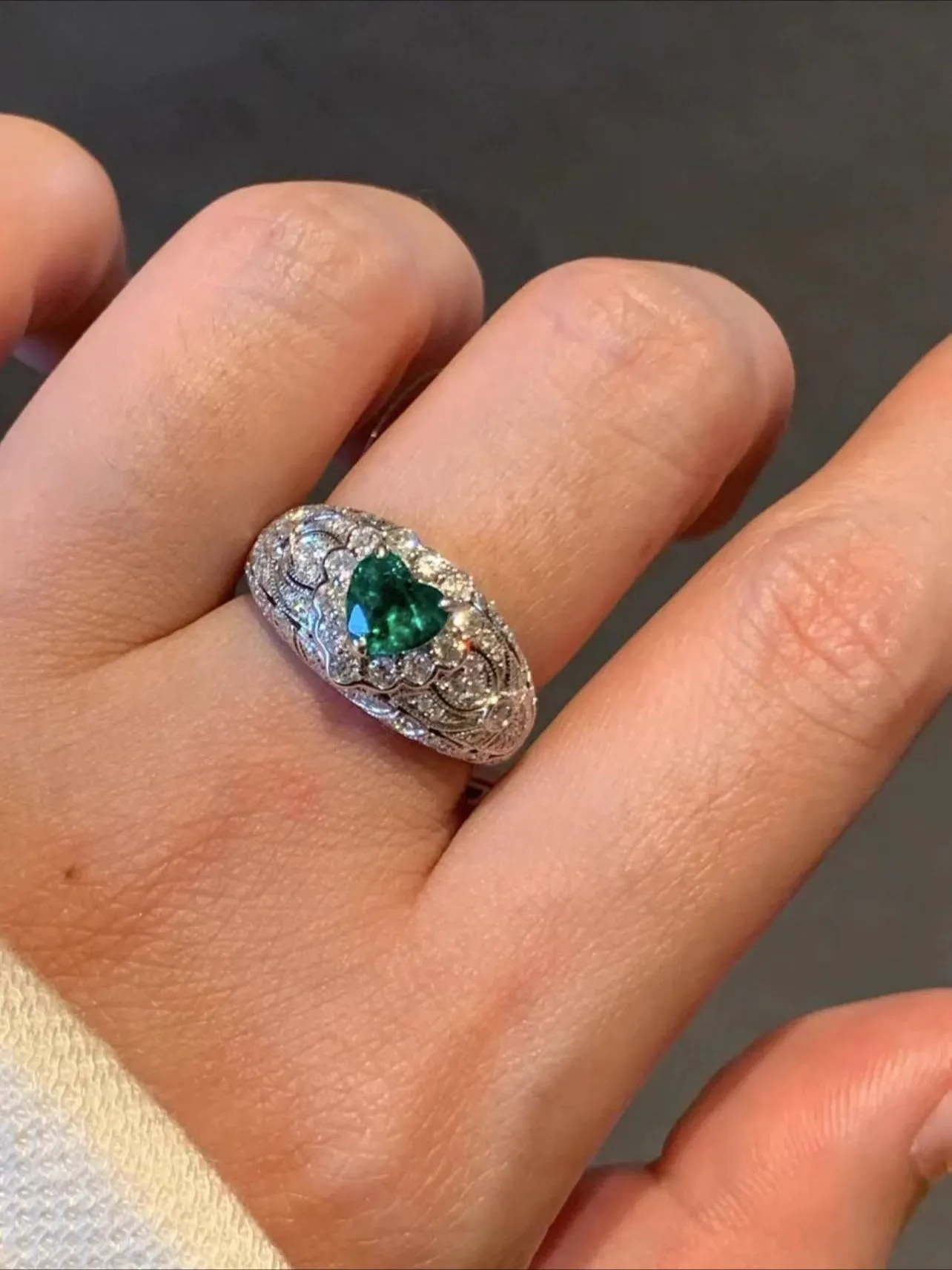 Vintage Heart-Shaped Emerald and Diamond Ring