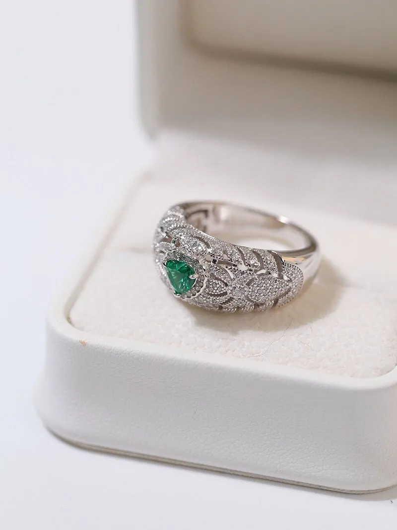 Vintage Heart-Shaped Emerald and Diamond Ring