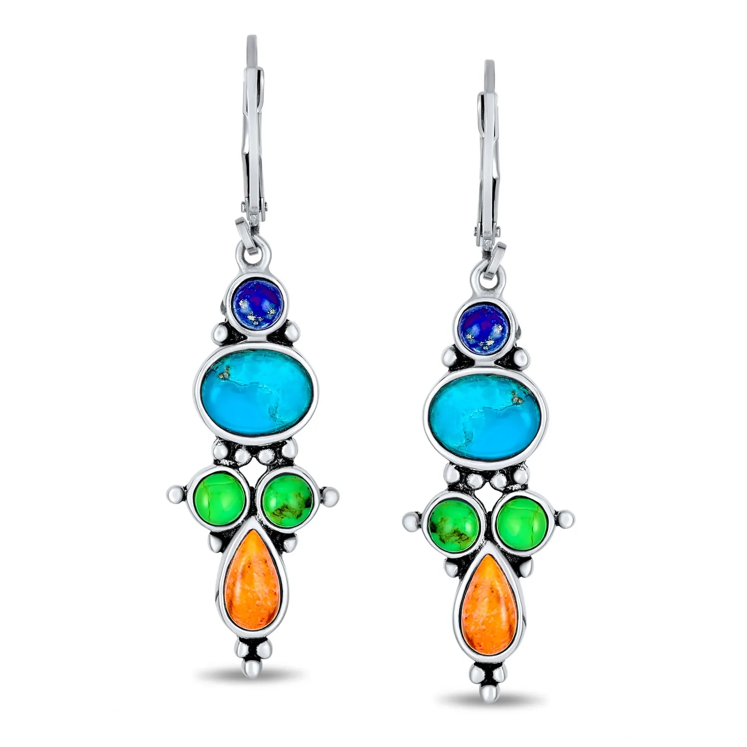 Western Jewelry Native Multicolor Dangle Gemstone Earrings Lapis Turquoise Coral