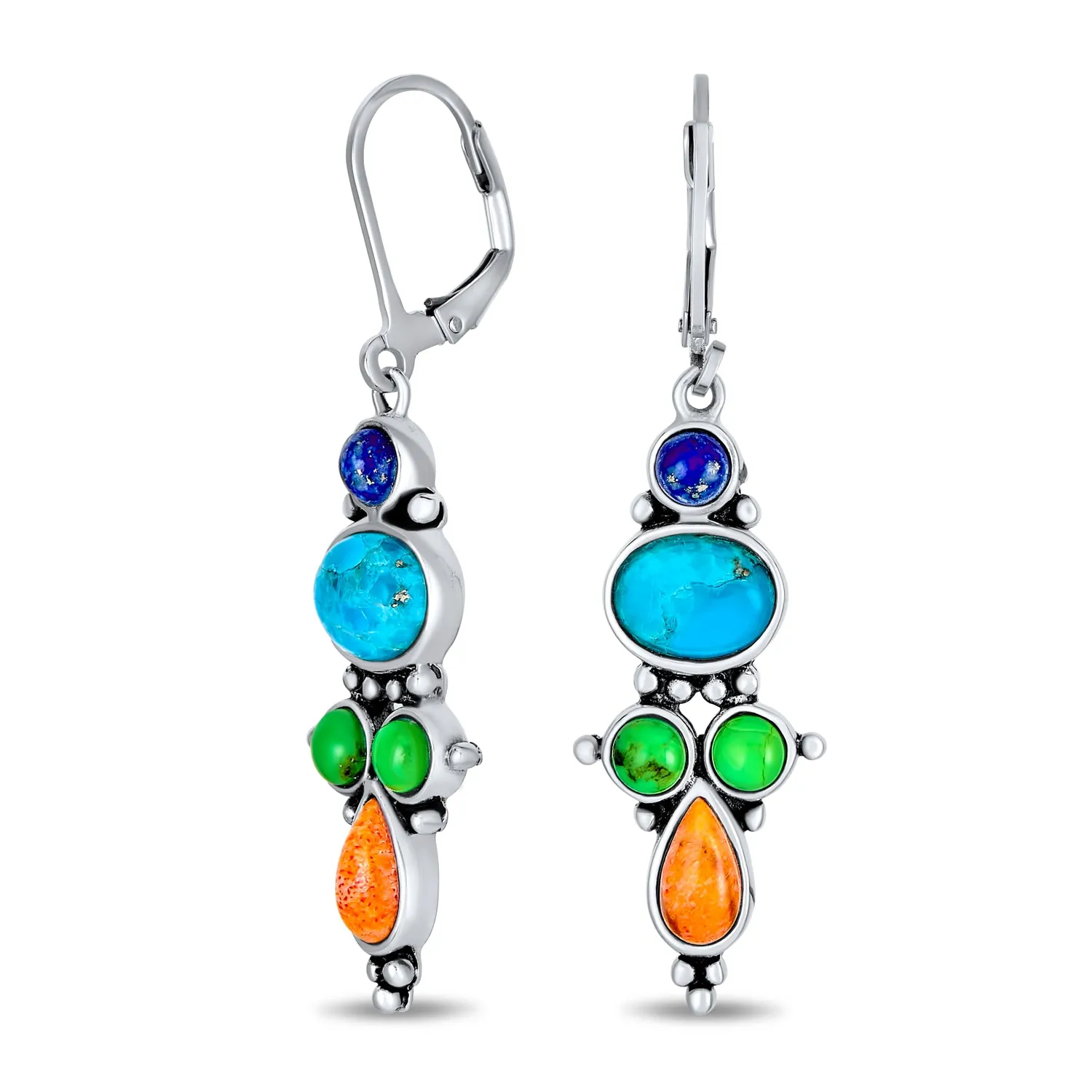 Western Jewelry Native Multicolor Dangle Gemstone Earrings Lapis Turquoise Coral