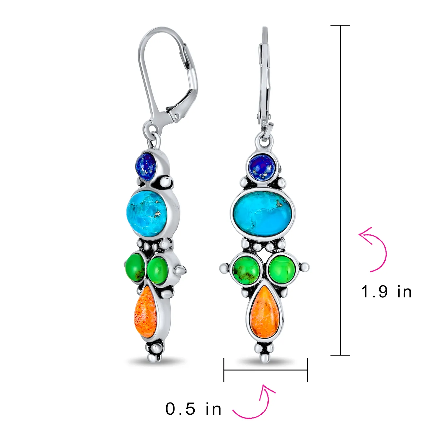 Western Jewelry Native Multicolor Dangle Gemstone Earrings Lapis Turquoise Coral