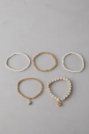 Women Gold Pearls Bracelet Set (Pack of 5)