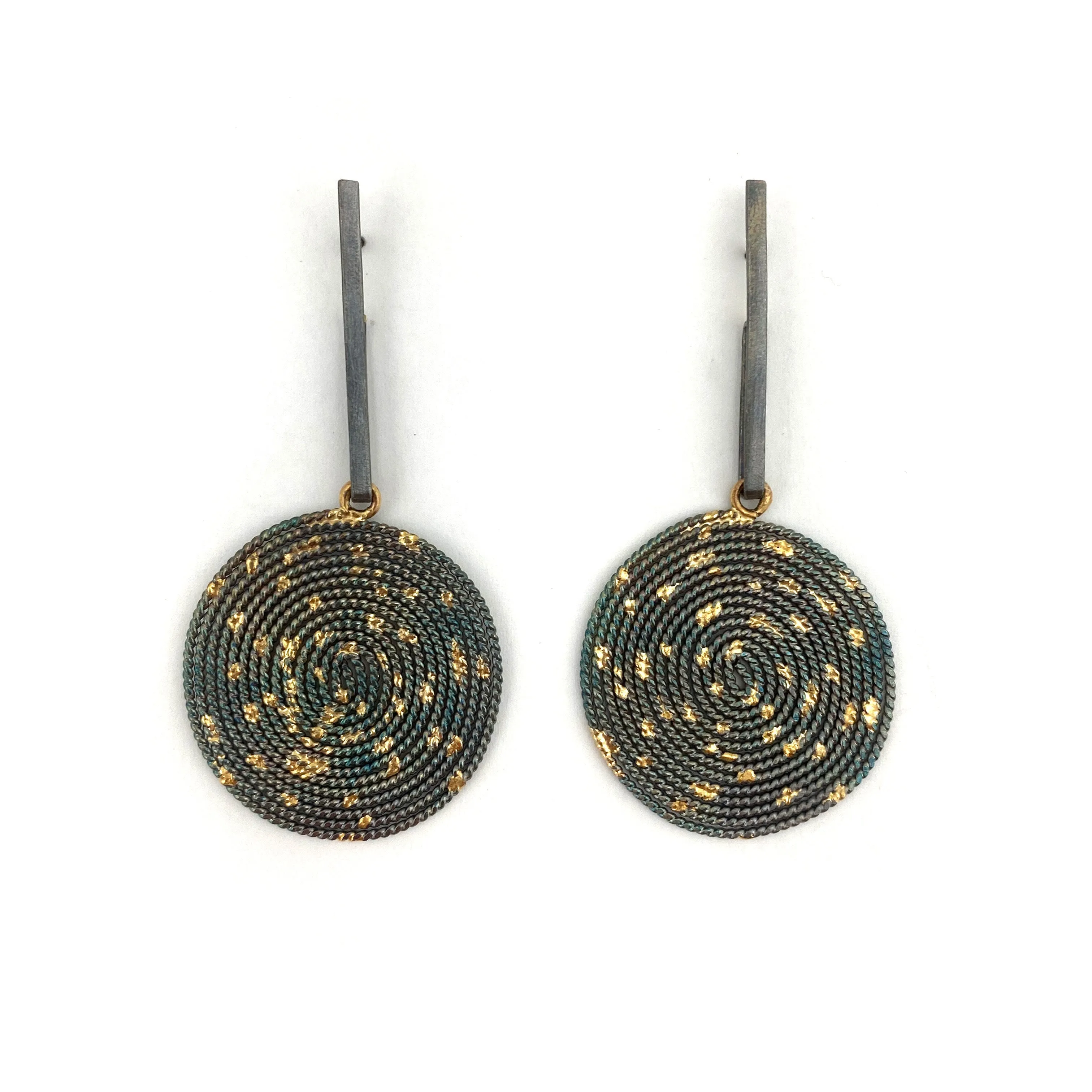 Woven Sterling Silver and Gold Drop Earrings