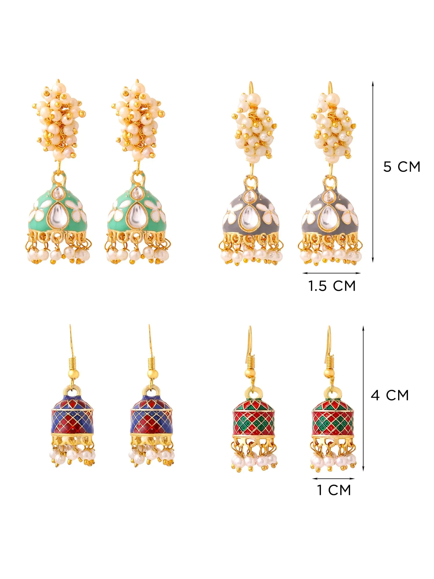 Yellow Chimes Meenakari Jhumka Earrings for Women | Traditional Jhumki Earrings Set for Girls | Combo of 4 Pairs Jhumkas Ethnic Gold Plated Women Earrings | Birthday Gift For Girls