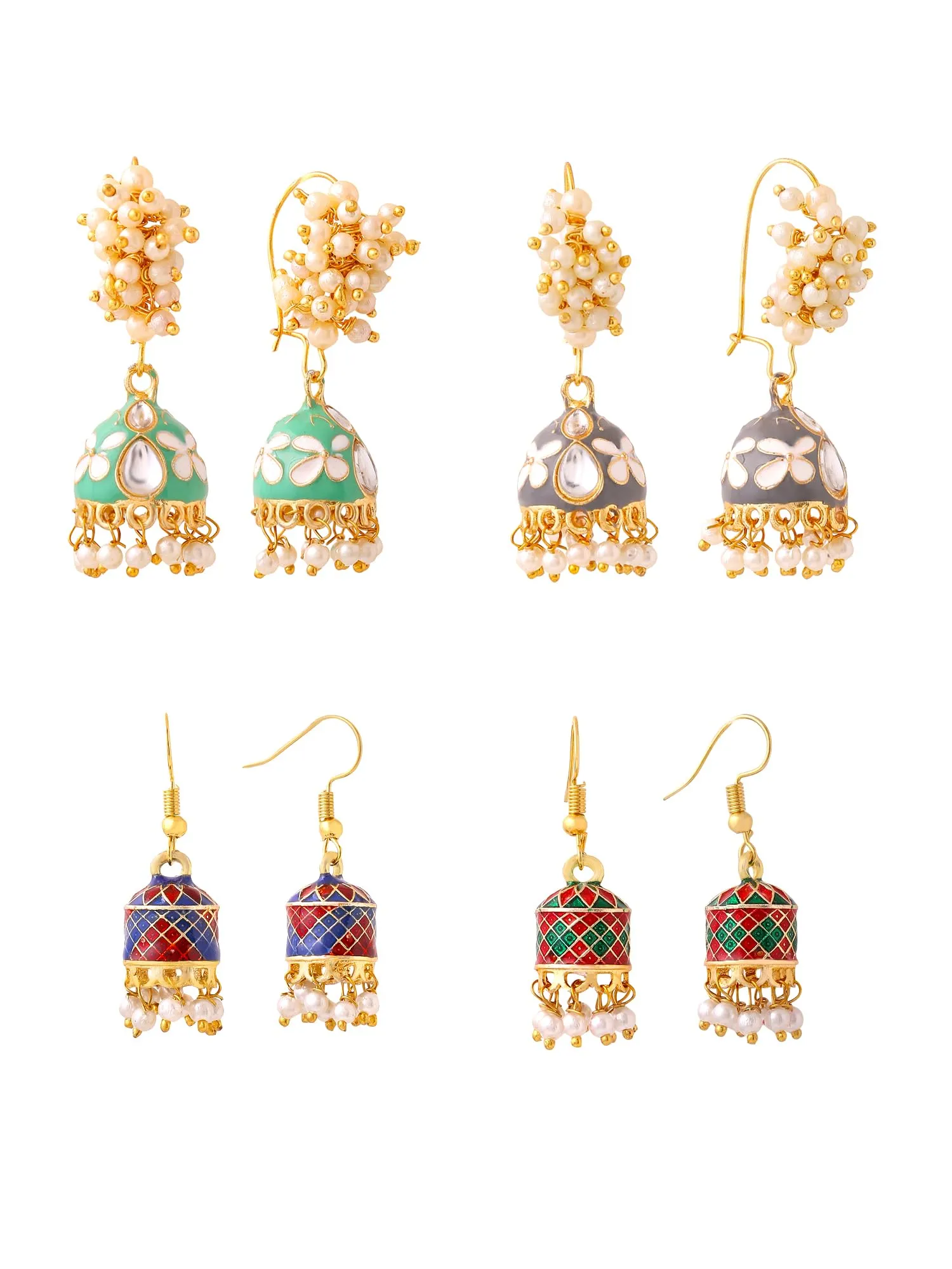 Yellow Chimes Meenakari Jhumka Earrings for Women | Traditional Jhumki Earrings Set for Girls | Combo of 4 Pairs Jhumkas Ethnic Gold Plated Women Earrings | Birthday Gift For Girls