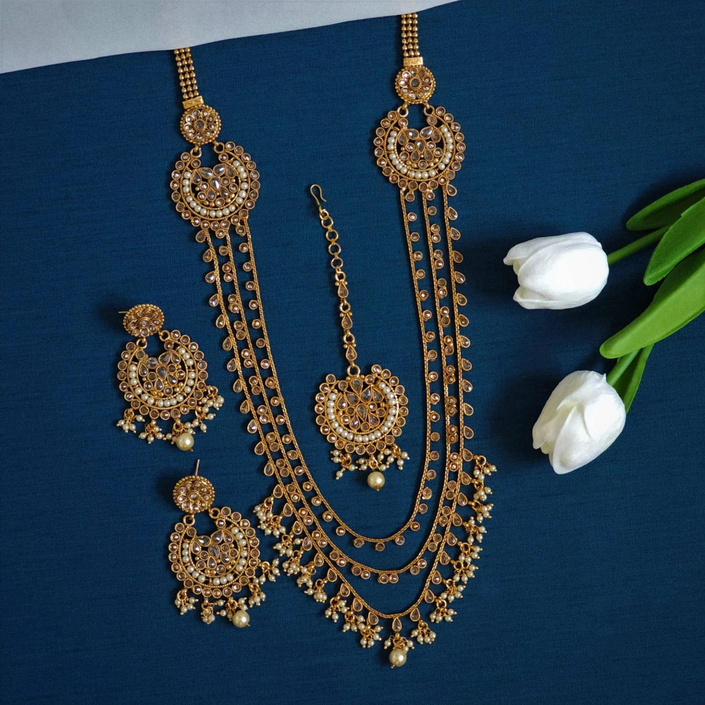 Zinat - Antique Gold Polki Mala Set