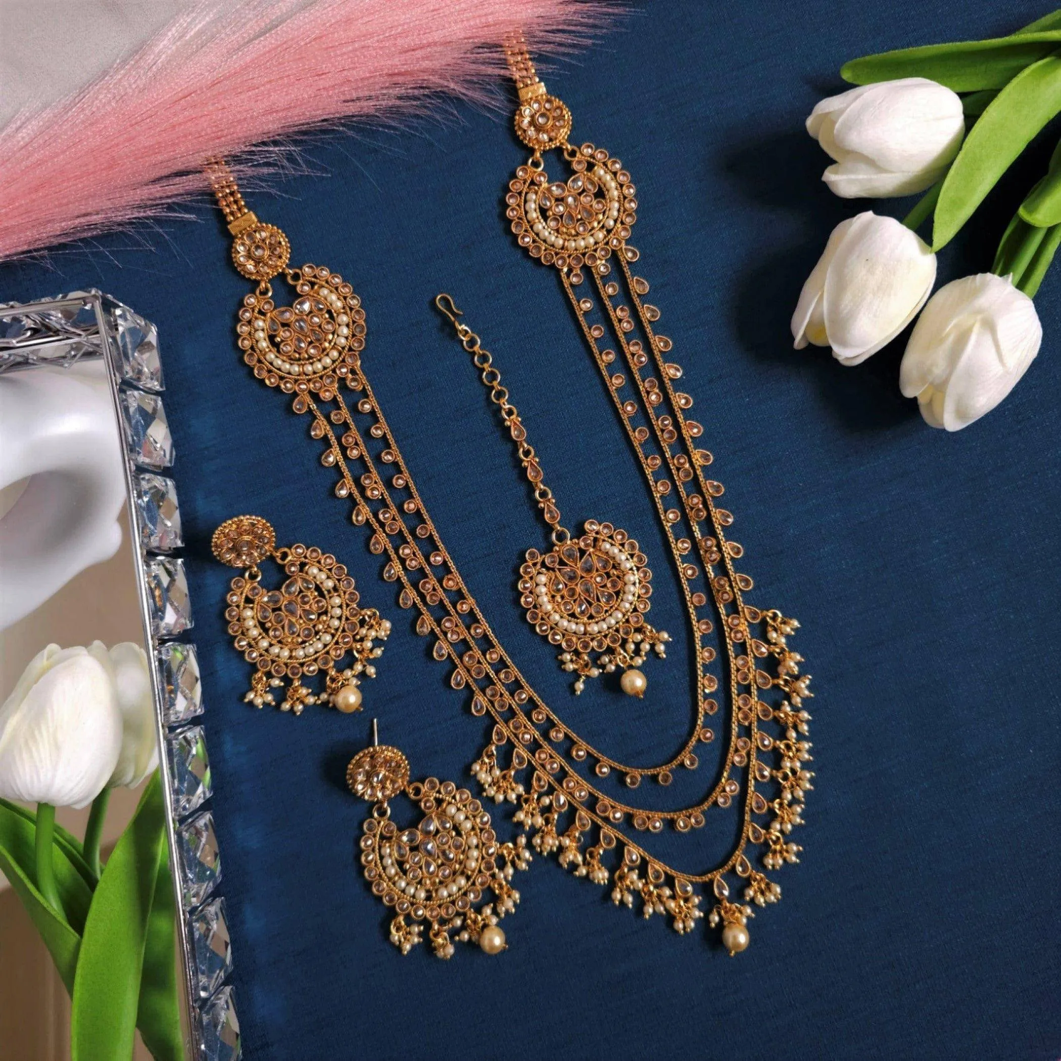 Zinat - Antique Gold Polki Mala Set